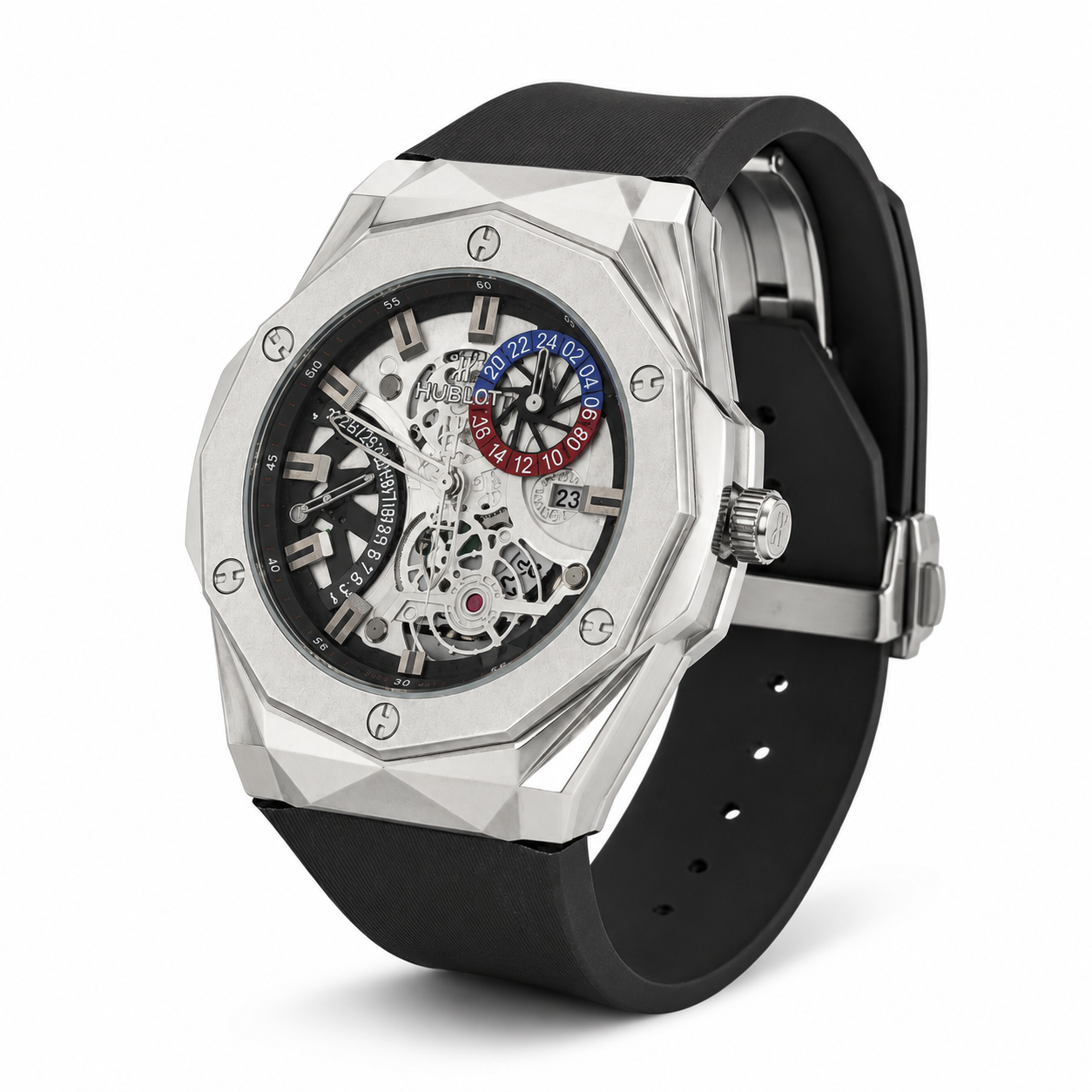 WAJHI LEGACY'S - Apex Skeleton GMT Watch - Silver Black Edition