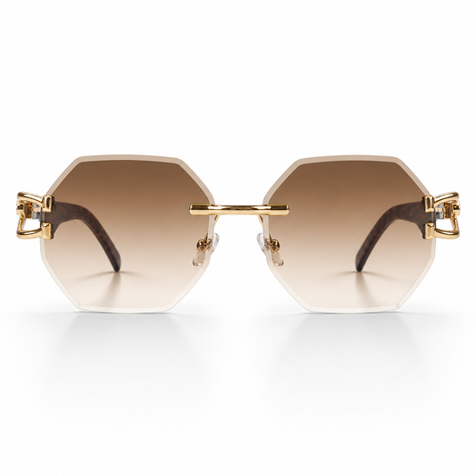 WAJHI LEGACY'S - Noir Octagon Rimless Sunglasses - Gold Panther Edition