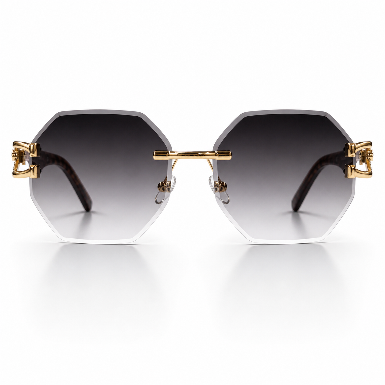 WAJHI LEGACY'S - Noir Octagon Rimless Sunglasses - Gold Panther Edition