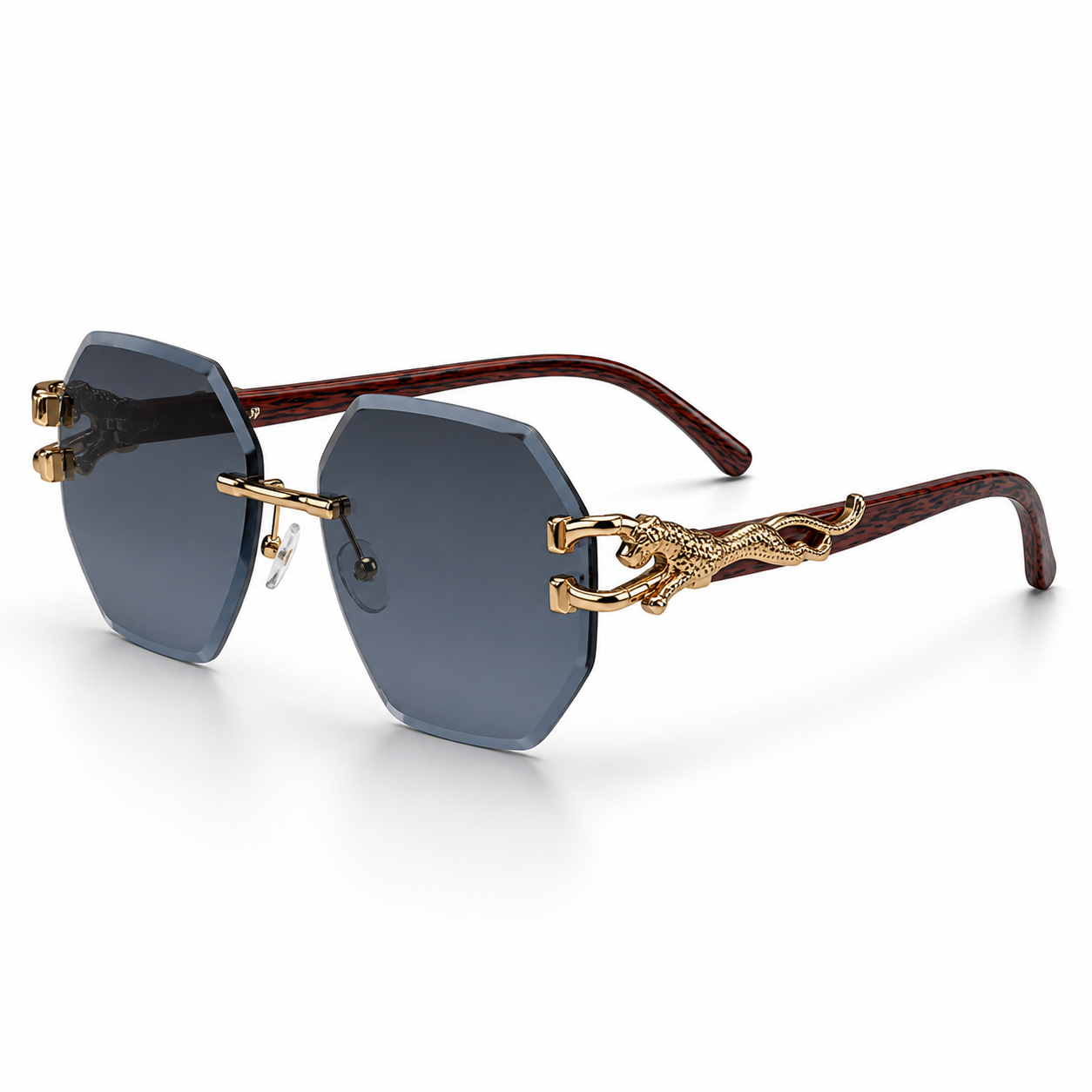 WAJHI LEGACY'S - Noir Octagon Rimless Sunglasses - Gold Panther Edition