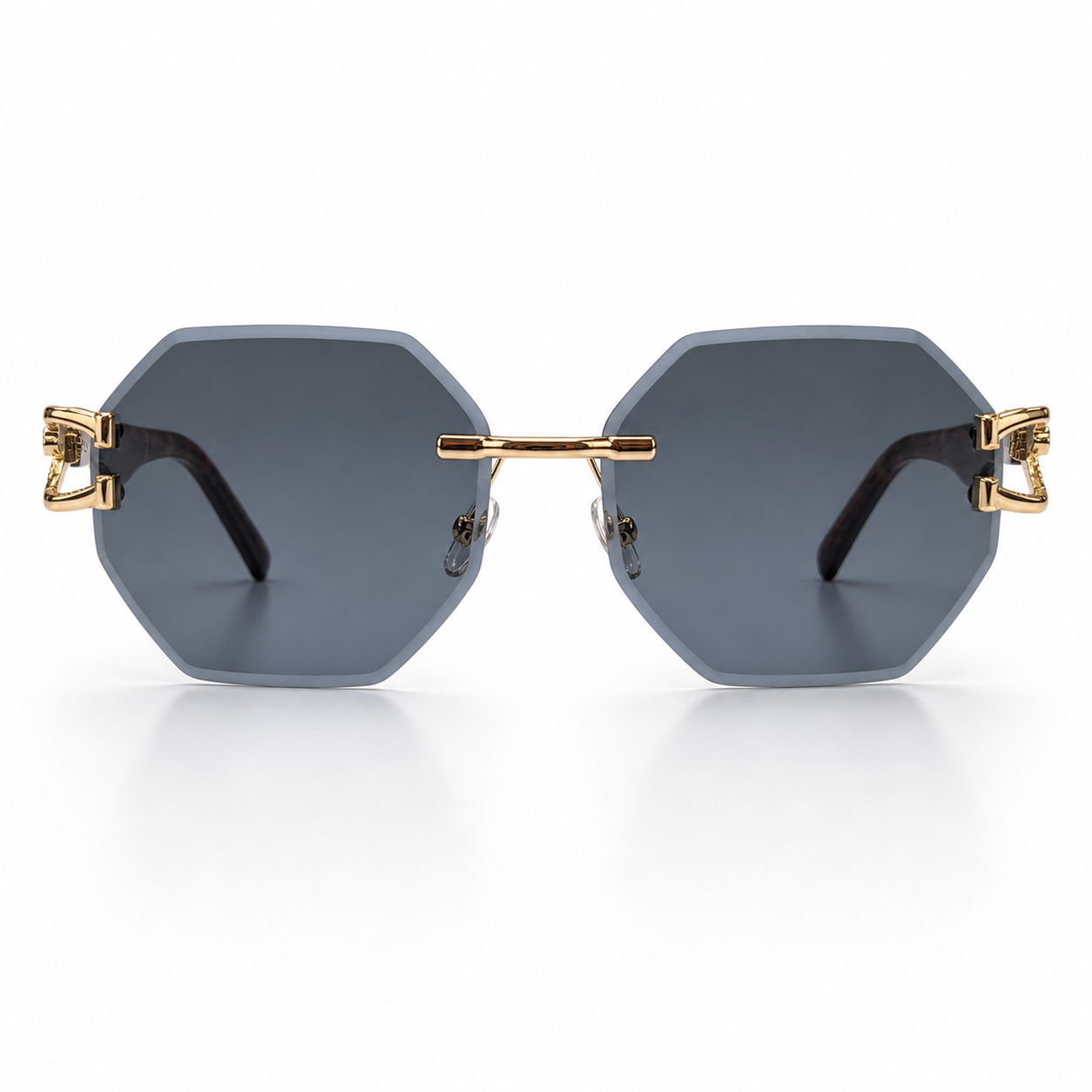 WAJHI LEGACY'S - Noir Octagon Rimless Sunglasses - Gold Panther Edition