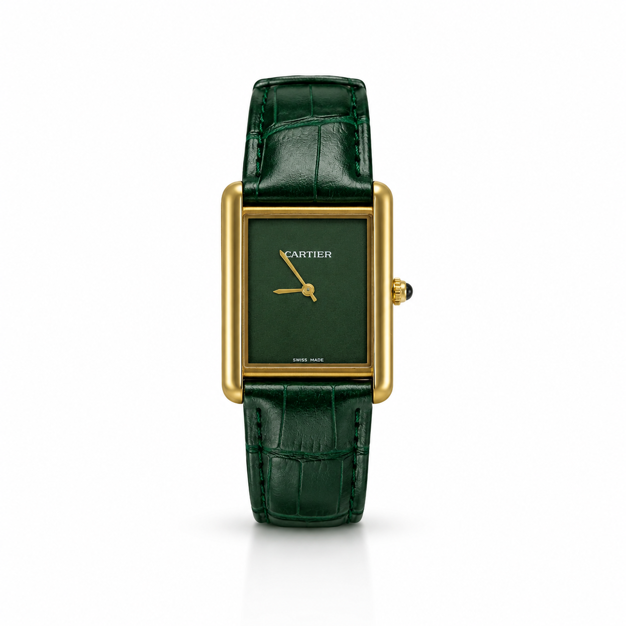 WAJHI LEGACY'S - Emerald Green Dial Royale Tank Watch - Green Leather Edition