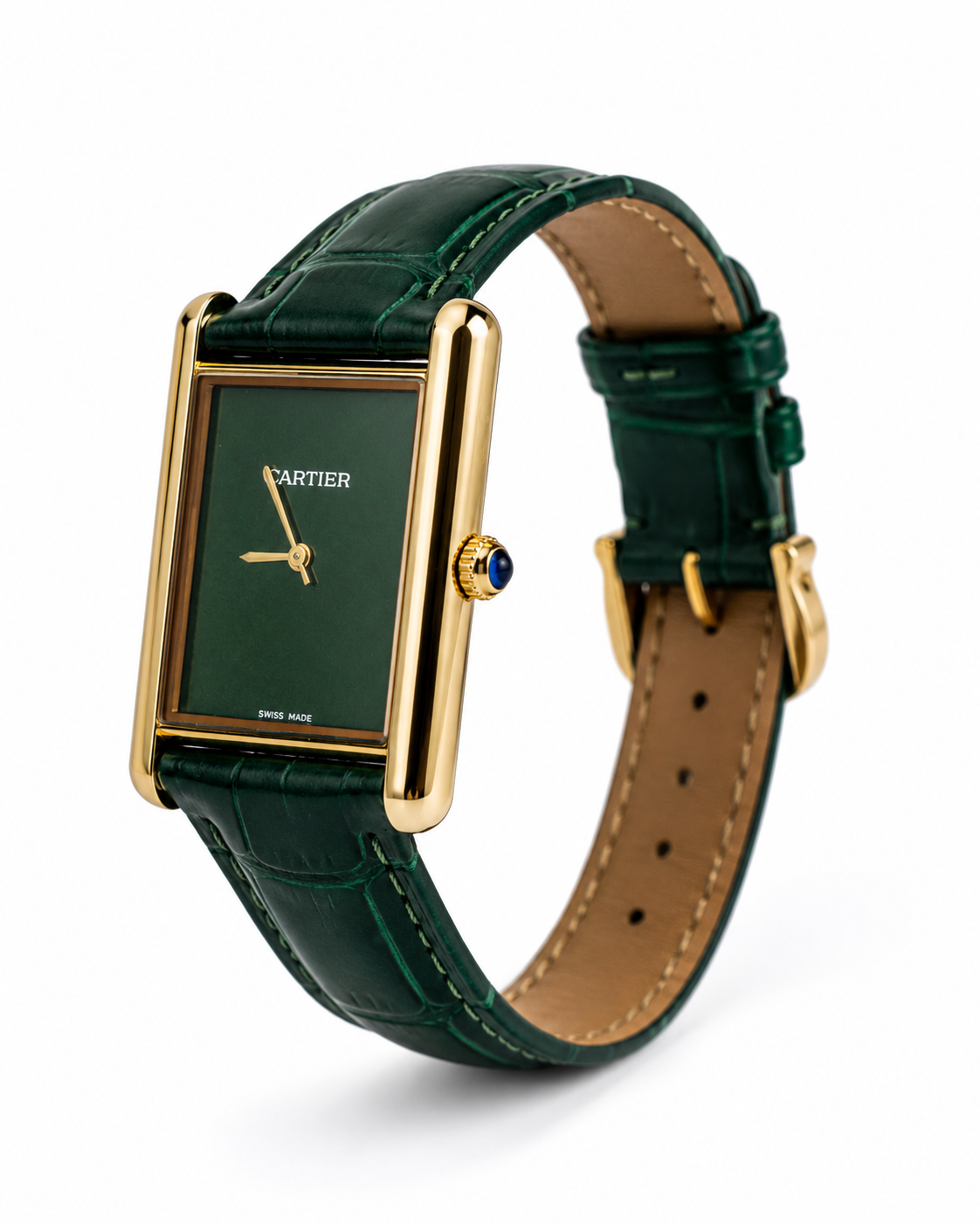WAJHI LEGACY'S - Emerald Green Dial Royale Tank Watch - Green Leather Edition