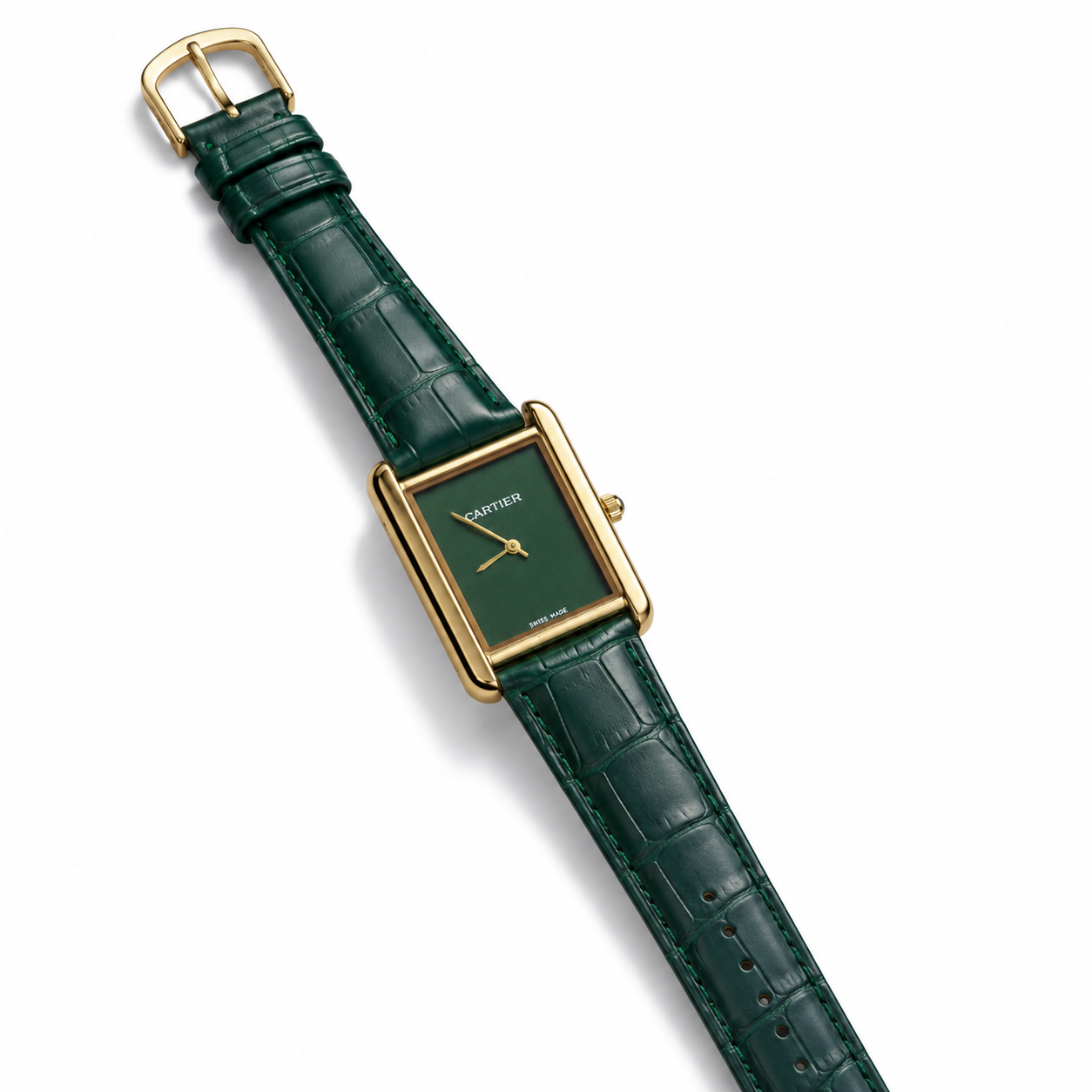 WAJHI LEGACY'S - Emerald Green Dial Royale Tank Watch - Green Leather Edition