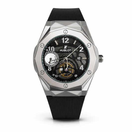 WAJHI LEGACY'S - Black Dial Titan Skeleton Automatic Watch - Silver Black Edition