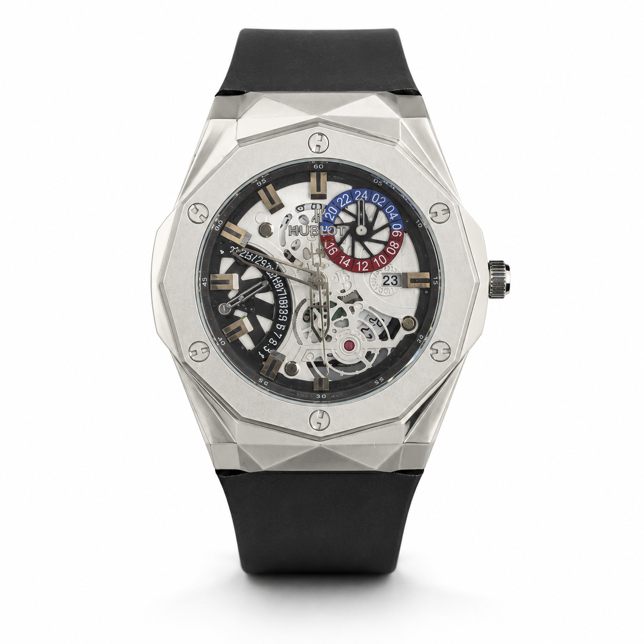 WAJHI LEGACY'S - Apex Skeleton GMT Watch - Silver Black Edition