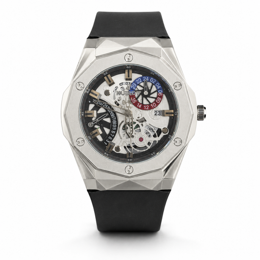 WAJHI LEGACY'S - Apex Skeleton GMT Watch - Silver Black Edition