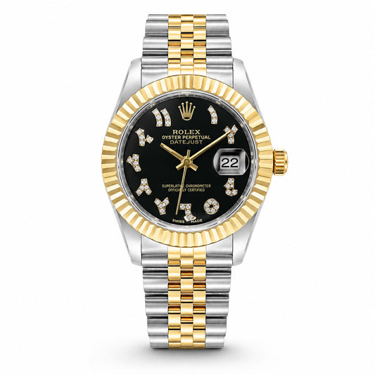 WAJHI LEGACY'S - Royal Prestige Two-Tone Date Just Edition - Black Arabic Dial Luxury Watch
