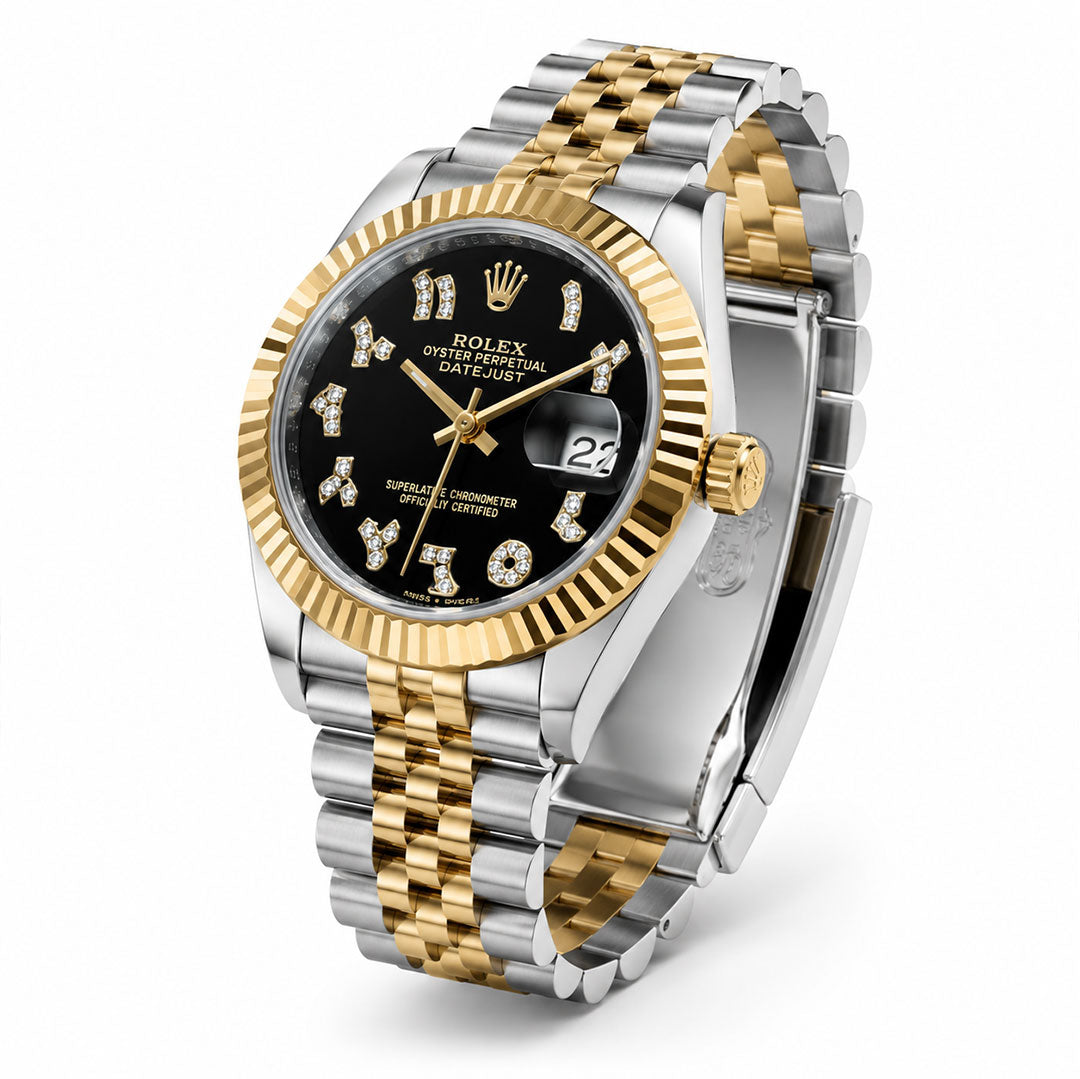WAJHI LEGACY'S - Royal Prestige Two-Tone Date Just Edition - Black Arabic Dial Luxury Watch